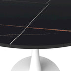 Table à manger ronde pour 4 – Blanc/Noir, Plateau en pierre frittée, Piétement central