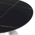 Table à manger ronde pour 4 – Blanc/Noir, Plateau en pierre frittée, Piétement central