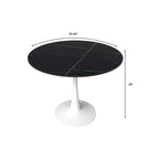 Table à manger ronde pour 4 – Blanc/Noir, Plateau en pierre frittée, Piétement central