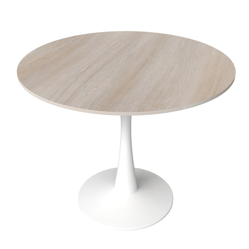 Table à manger ronde pour 4 – Blanc/Noir, Plateau en pierre frittée, Piétement central