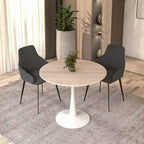 Table à manger ronde pour 4 – Blanc/Noir, Plateau en pierre frittée, Piétement central