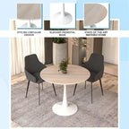 Table à manger ronde pour 4 – Blanc/Noir, Plateau en pierre frittée, Piétement central