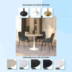 Table à manger ronde pour 4 – Blanc/Noir, Plateau en pierre frittée, Piétement central