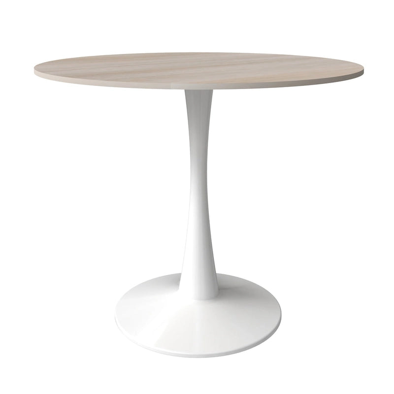 Table à manger ronde pour 4 – Blanc/Noir, Plateau en pierre frittée, Piétement central