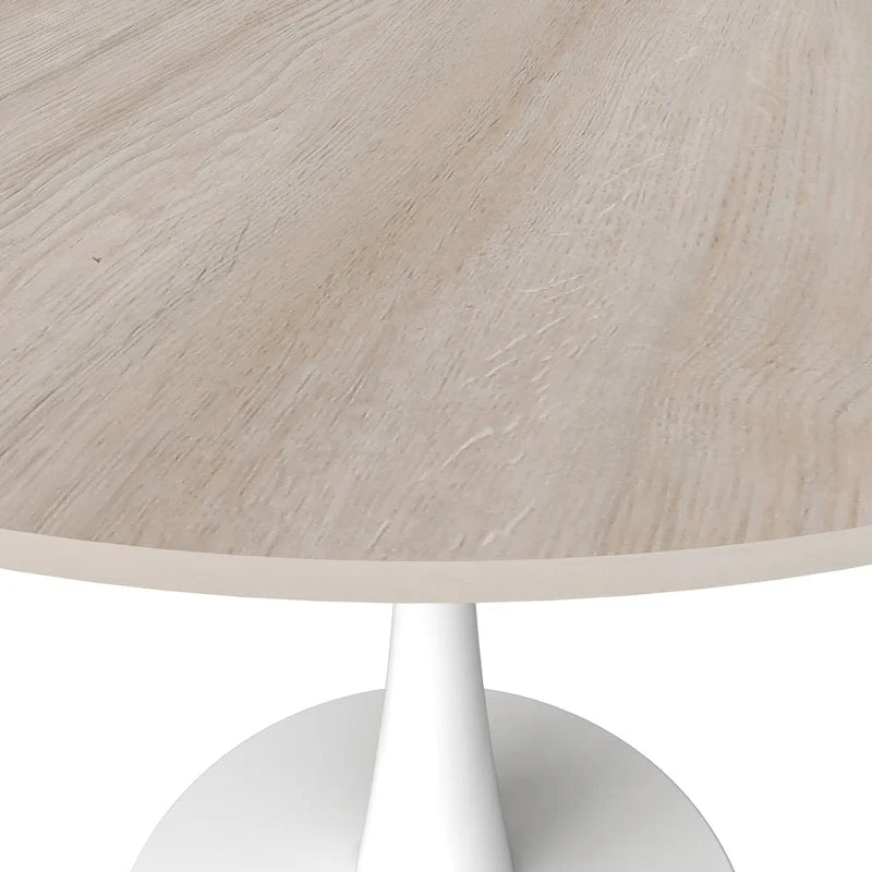 Table à manger ronde pour 4 – Blanc/Noir, Plateau en pierre frittée, Piétement central