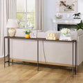 Table console étroite Marron Rustique / Gris Rustique avec prises de courant et ports USB, Simple, 180 cm