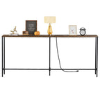 Table console étroite Marron Rustique / Gris Rustique avec prises de courant et ports USB, Simple, 180 cm