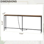 Table console étroite Marron Rustique / Gris Rustique avec prises de courant et ports USB, Simple, 180 cm