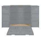 Lit escamotable grand format blanc/gris avec armoire, tiroirs et tabourets, 1 place