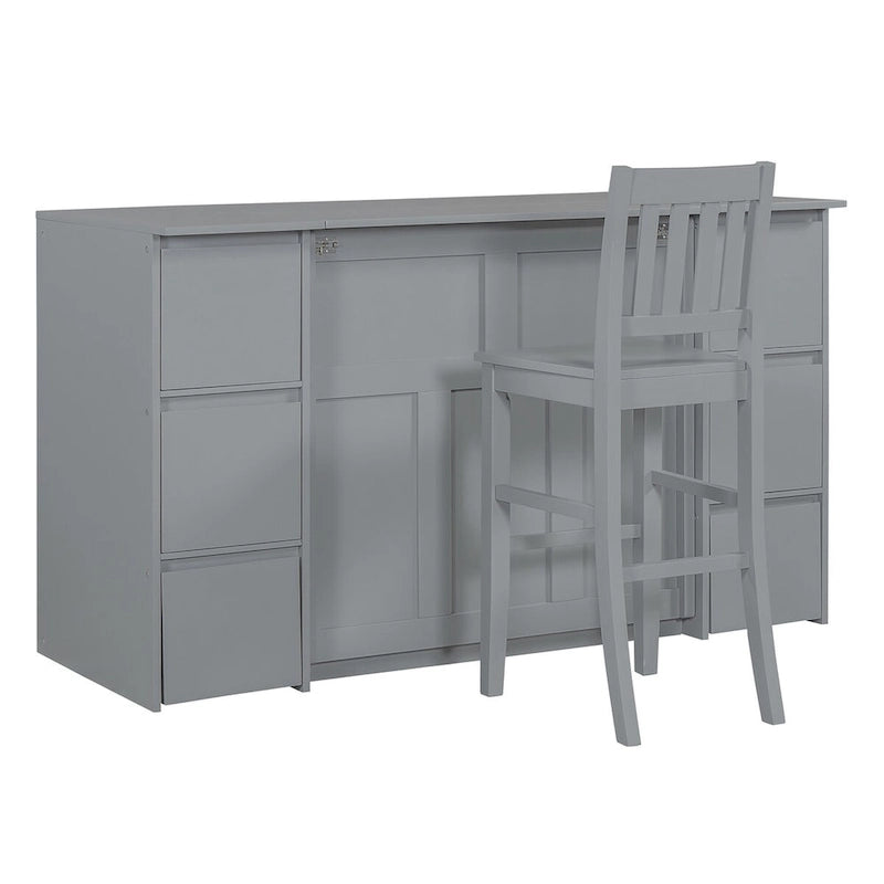 Lit escamotable grand format blanc/gris avec armoire, tiroirs et tabourets, 1 place