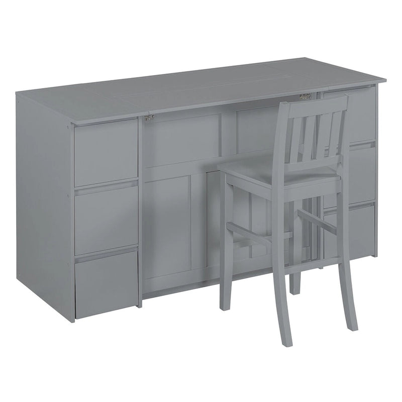Lit escamotable grand format blanc/gris avec armoire, tiroirs et tabourets, 1 place