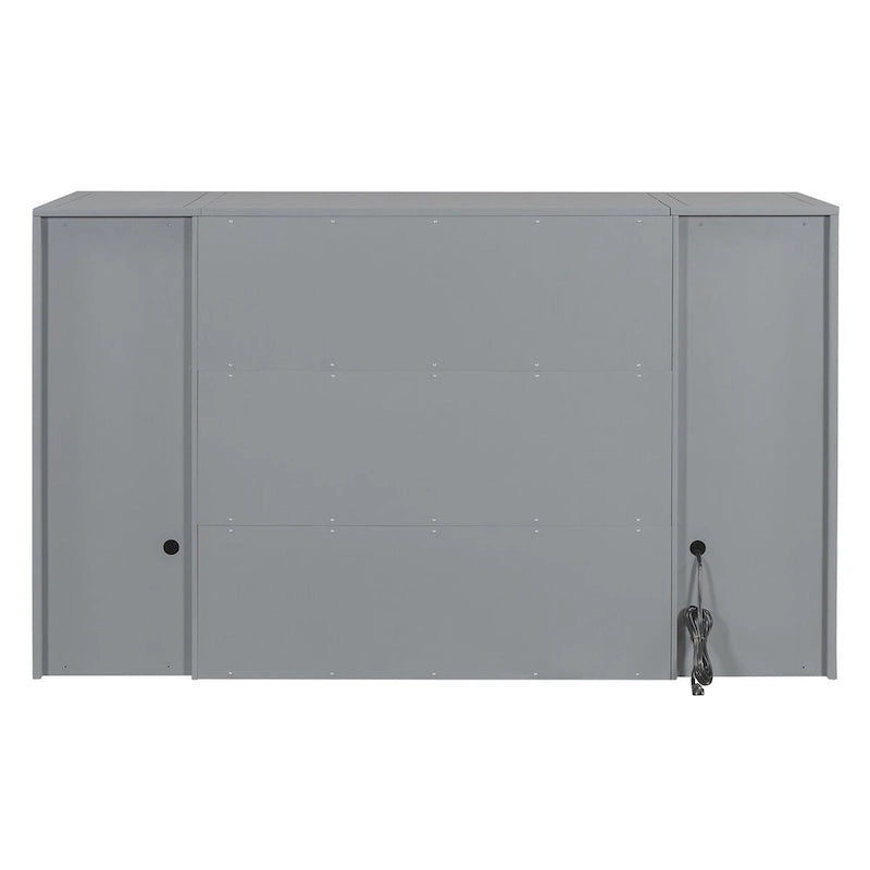 Lit escamotable grand format blanc/gris avec armoire, tiroirs et tabourets, 1 place