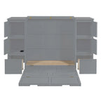 Lit escamotable grand format blanc/gris avec armoire, tiroirs et tabourets, 1 place