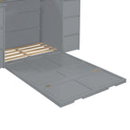 Lit escamotable grand format blanc/gris avec armoire, tiroirs et tabourets, 1 place