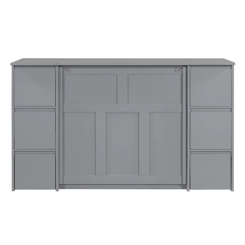 Lit escamotable grand format blanc/gris avec armoire, tiroirs et tabourets, 1 place