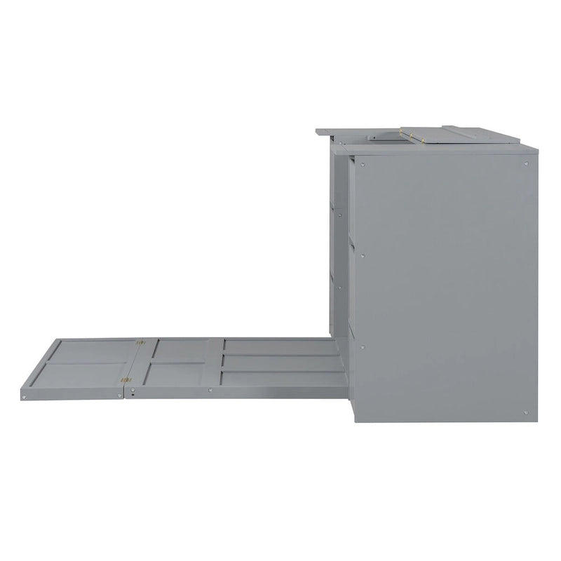 Lit escamotable grand format blanc/gris avec armoire, tiroirs et tabourets, 1 place