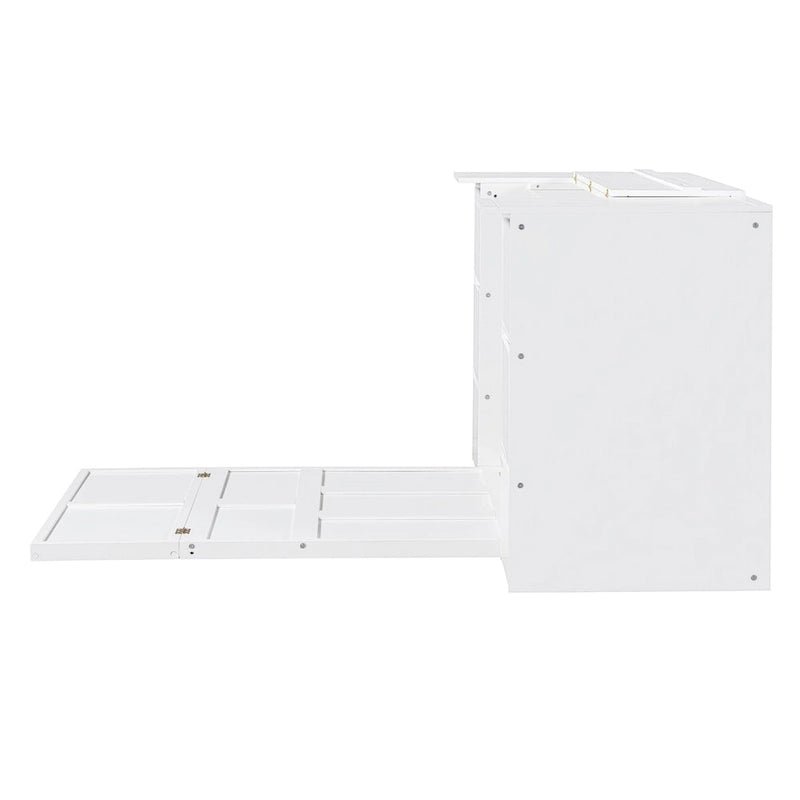Lit escamotable grand format blanc/gris avec armoire, tiroirs et tabourets, 1 place