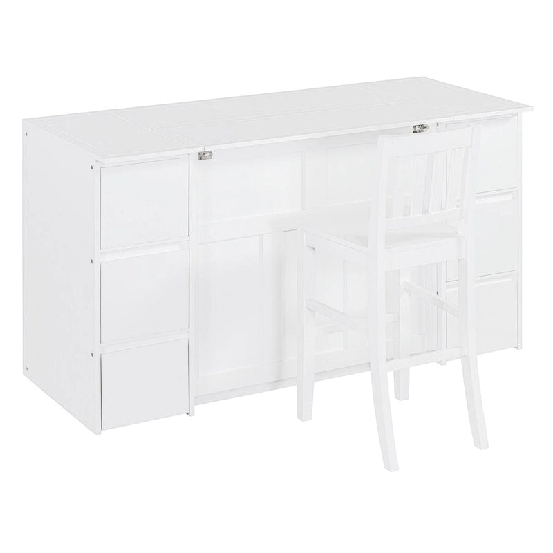 Lit escamotable grand format blanc/gris avec armoire, tiroirs et tabourets, 1 place