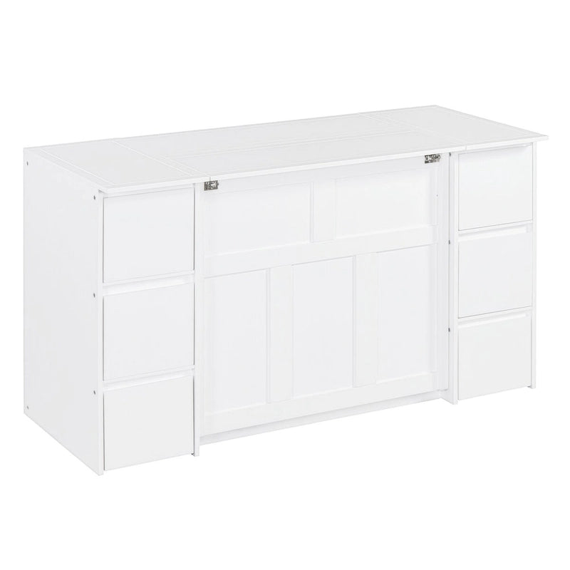 Lit escamotable grand format blanc/gris avec armoire, tiroirs et tabourets, 1 place