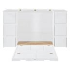 Lit escamotable grand format blanc/gris avec armoire, tiroirs et tabourets, 1 place
