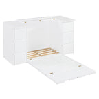 Lit escamotable grand format blanc/gris avec armoire, tiroirs et tabourets, 1 place