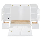 Lit escamotable grand format blanc/gris avec armoire, tiroirs et tabourets, 1 place