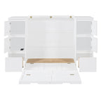 Lit escamotable grand format blanc/gris avec armoire, tiroirs et tabourets, 1 place